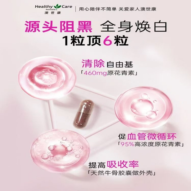 26.8效期-HealthyCare高浓葡萄籽胶囊200粒58000mg原花青素抗氧化