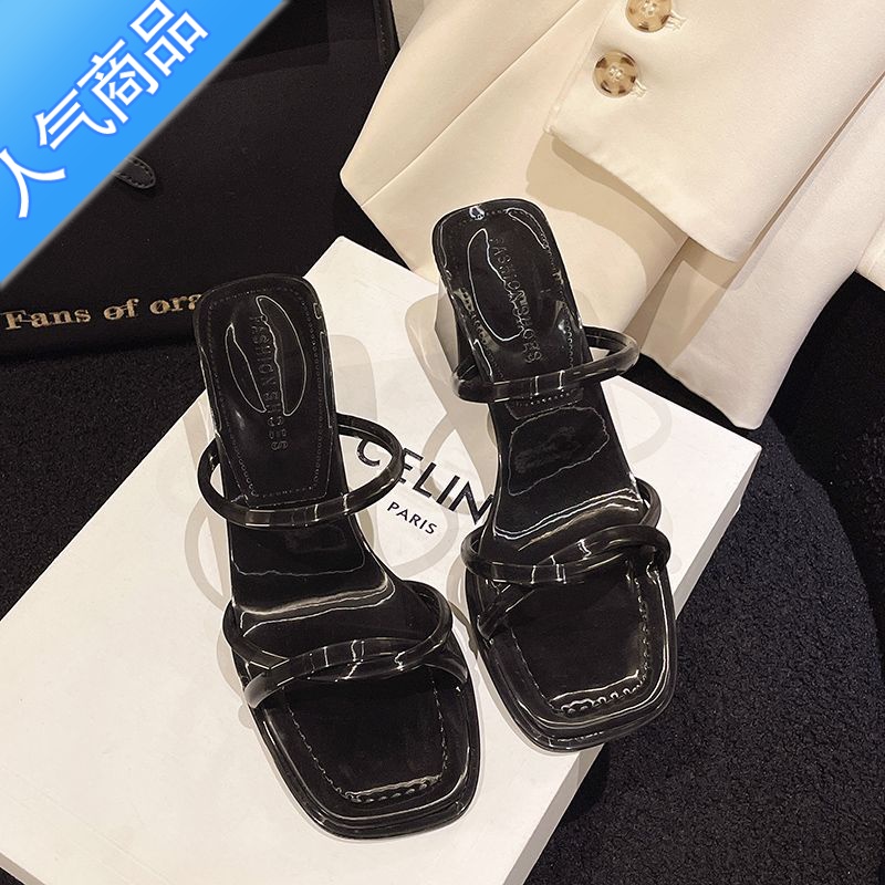 SUNTEK2023新款凉拖鞋女夏季外穿时尚百搭粗跟仙女风复古法式小众高跟复高清大图