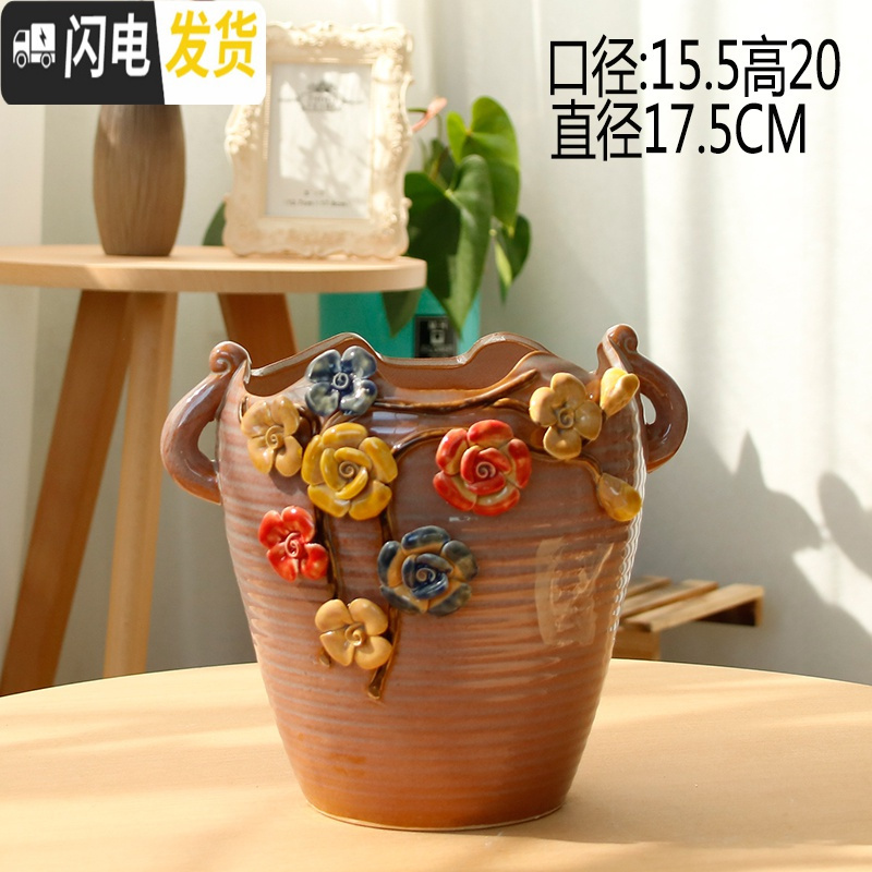 三维工匠韩式简约创意手工手绘捏花多肉花盆陶瓷花盆大小花盆 玫红色款53老桩 中花盆容器