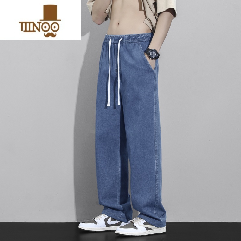 YANXU牛仔裤男款夏季薄款潮牌美式高街工装直筒阔腿长裤男生运阔直阔季高清大图