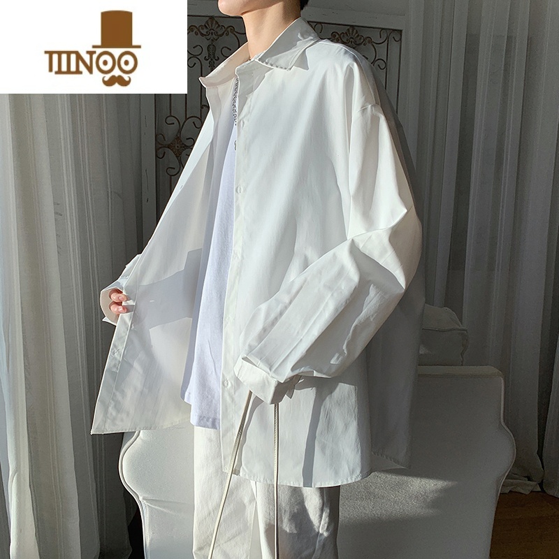 YANXU纯色外套男士阳光薄款休闲潮流潮牌衬衣设计感宽松男款款计高清大图