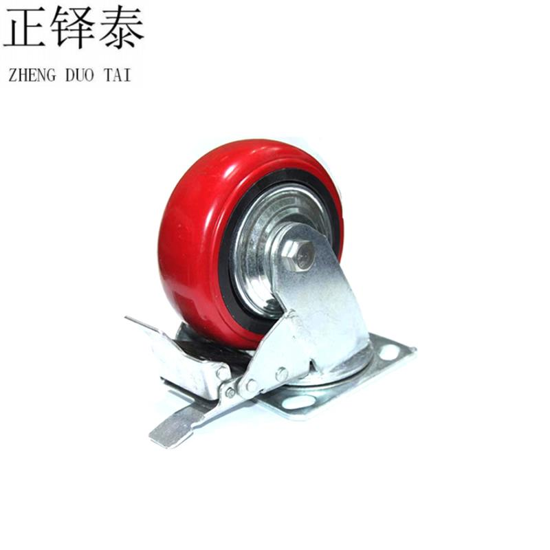 正铎泰 聚氨酯 耐磨 带刹车万向轮 4寸100mm/个高清大图