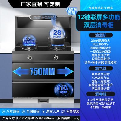旺厨好太太 750MM小尺寸集成灶 自动清洗侧吸 油烟机燃气灶消毒柜家用烟灶消一体 新款智控语音下排式烟机一体灶 天然气