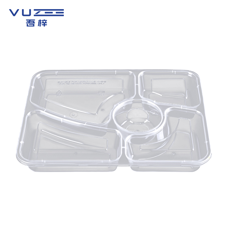 吾梓 一次性五格餐盒 透明打包饭盒 1000ml*150个/箱高清大图