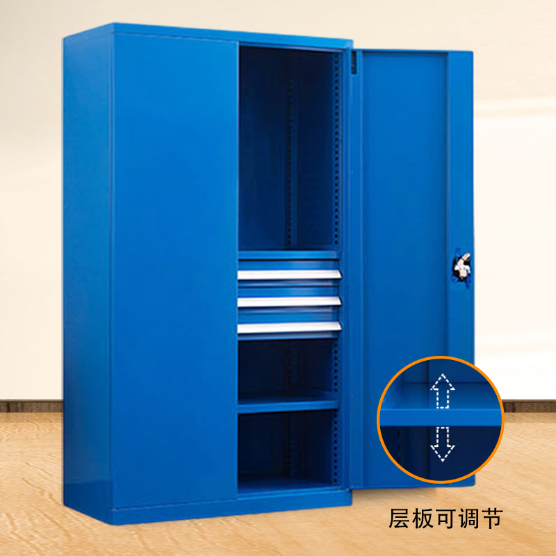 风雷动重型工具柜车间用加厚物件工具储物柜工厂铁皮柜汽修厂零件收纳柜蓝色三层三抽带挂板