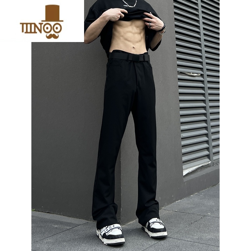 YANXUCOCKTAIL黑色微喇裤西裤高街休闲长裤vibe裤子男潮高清大图