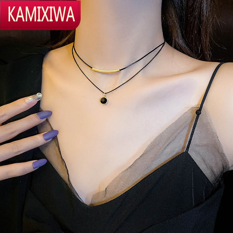xiwa双层叠戴项链女轻奢锁骨链2021年新款潮高级感颈链小众设计感吊坠