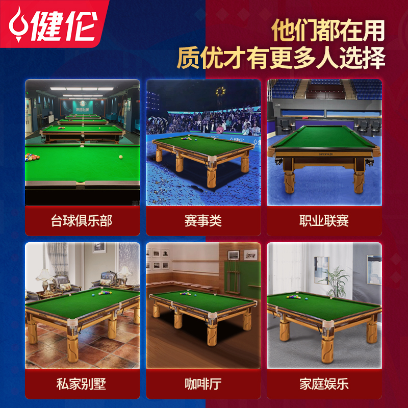 健伦 高配 台球桌标准中式黑八家用桌球台成人商用比赛二合一台球案子 9尺 JL-ZQT-A2