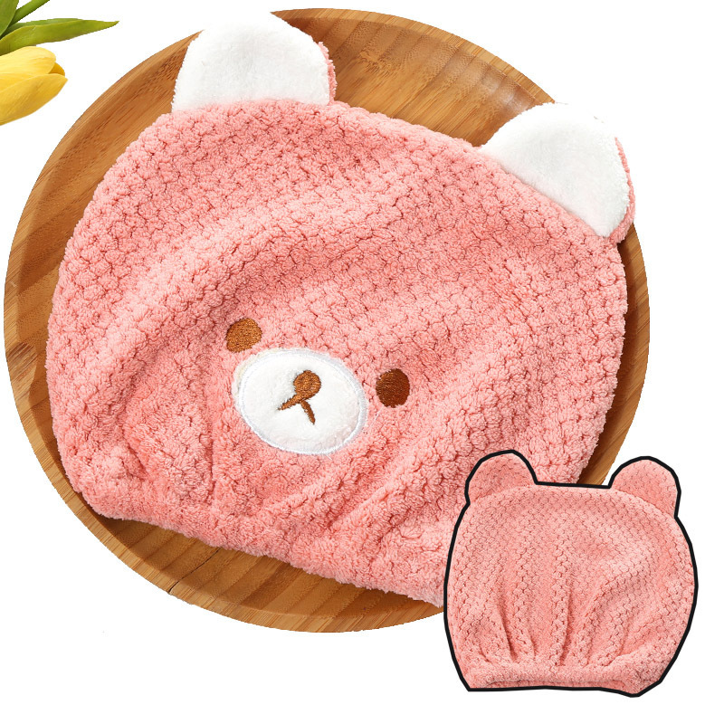 儿童珊瑚绒女童浴帽速干吸水柔软可爱公主宝宝卡通小熊浴帽三维工匠浅