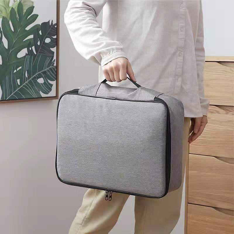 [超火]证件收纳包盒家用家庭多层大容量多功能箱文件护照整理袋 单层灰色-无锁-无卡位[证件包]