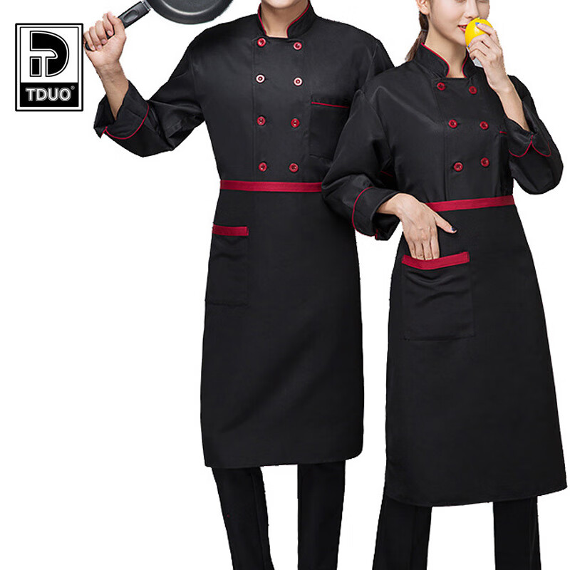 Tduo长袖厨师服两件套 U23 套 黑色 2XL