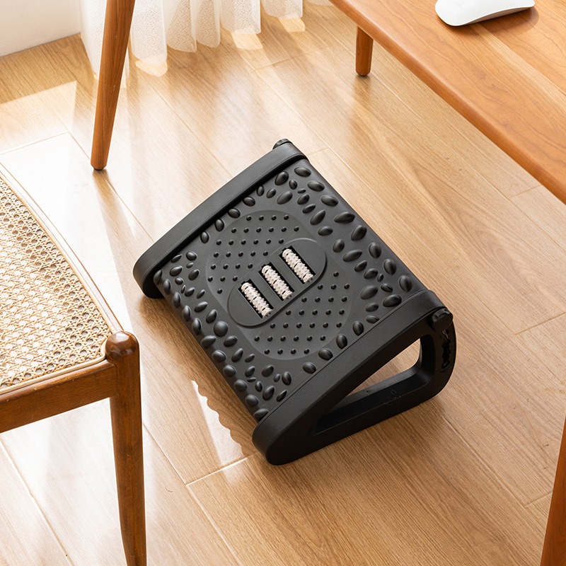 华普思创意脚底按摩器办公室桌下搁脚凳脚部按摩放松神器家用防翘脚凳子稳重黑可调节高度