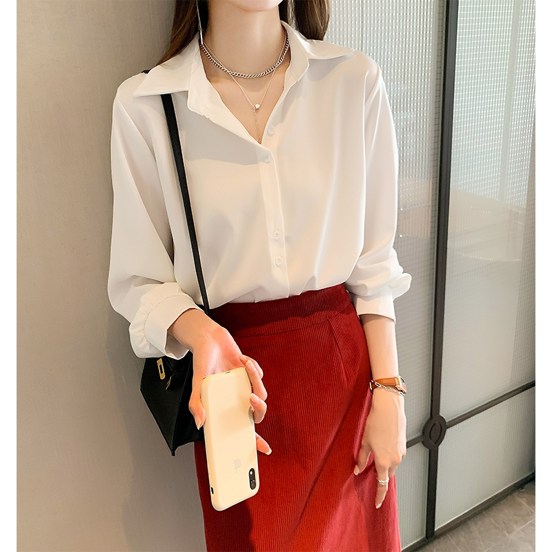 雪纺衬衫女早春2021新款时尚设计感小众上衣宽松叠穿白衬衣打底衫