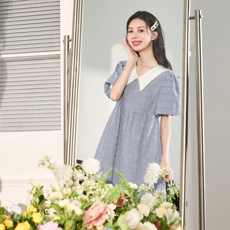 蓝色碎花连衣裙女法式茶歇甜美碎花裙仙女裙小个子裙子女夏季唐狮