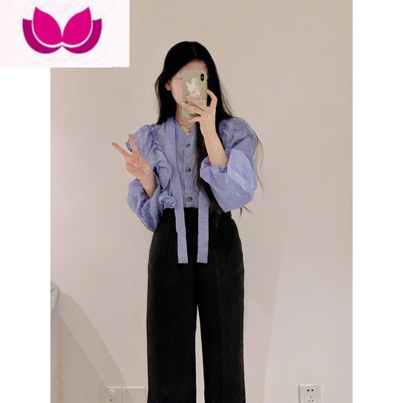 七斓春季女装2023新款微胖减龄穿搭网红法式桔梗茶里茶气上衣套装