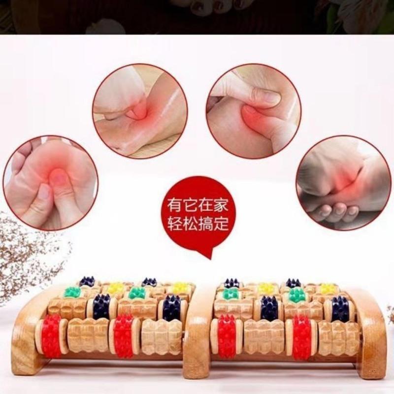 脚底按摩器穴位脚部家用滚轮木质足部脚步足浴桶足底按摩器按脚器 大号荷木六排(防滑款)31*18*4