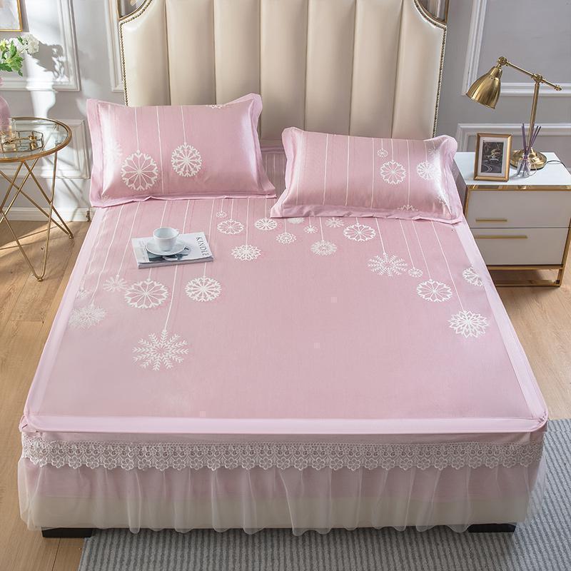 美帮汇蕾丝床裙款冰丝凉席三件套1.8m床1.5米可折叠空调夏季可水洗席子高清大图