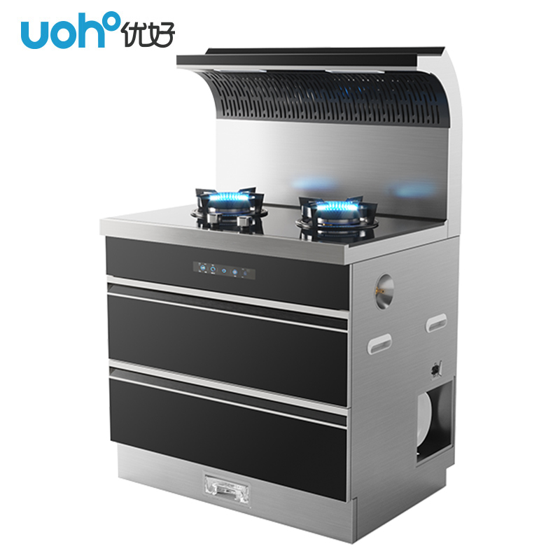 优好(UOHO)X75F一体式集成灶家用抽油烟机燃气灶双灶消毒柜套装液化气