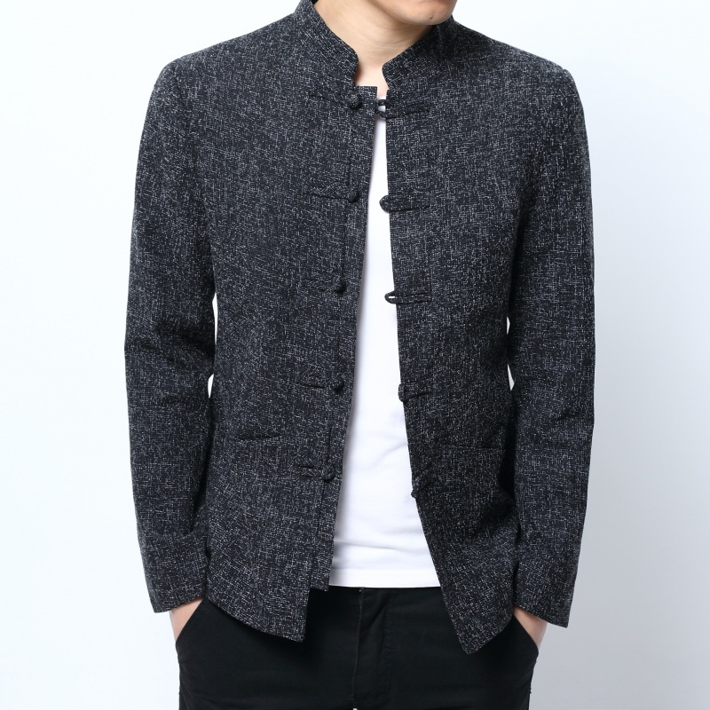 唐装男中式长袖单西外套男春秋短款上衣中国风休闲立领盘扣西服潮