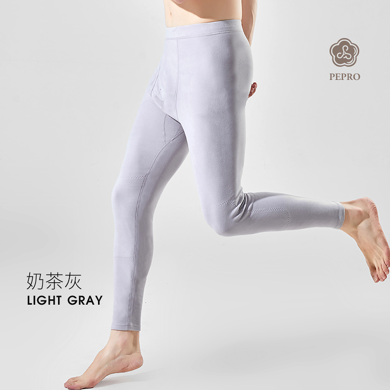 【2件5折】猫人芃芃绒蚕丝护膝男保暖裤抑菌恒温磨毛单裤男士无痕2021年新款 L/170【推荐110-130斤】 奶茶灰