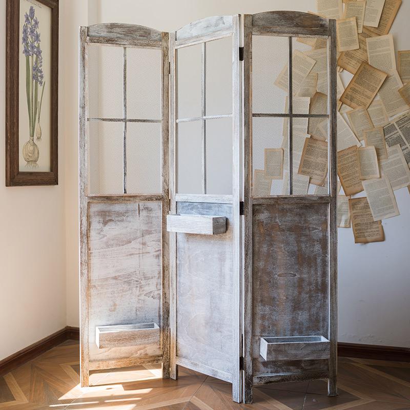 汐岩实木屏风花园 篱笆室内外 装饰三扇折叠做旧复古美式欧式 一个屏风(含6个挂盒)高清大图