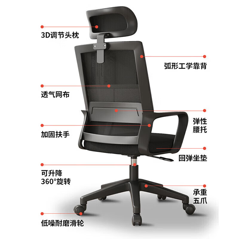 锦北护腰电脑椅舒适办公椅会议椅家用弓形椅班前椅职员椅人工力学椅A7高清大图