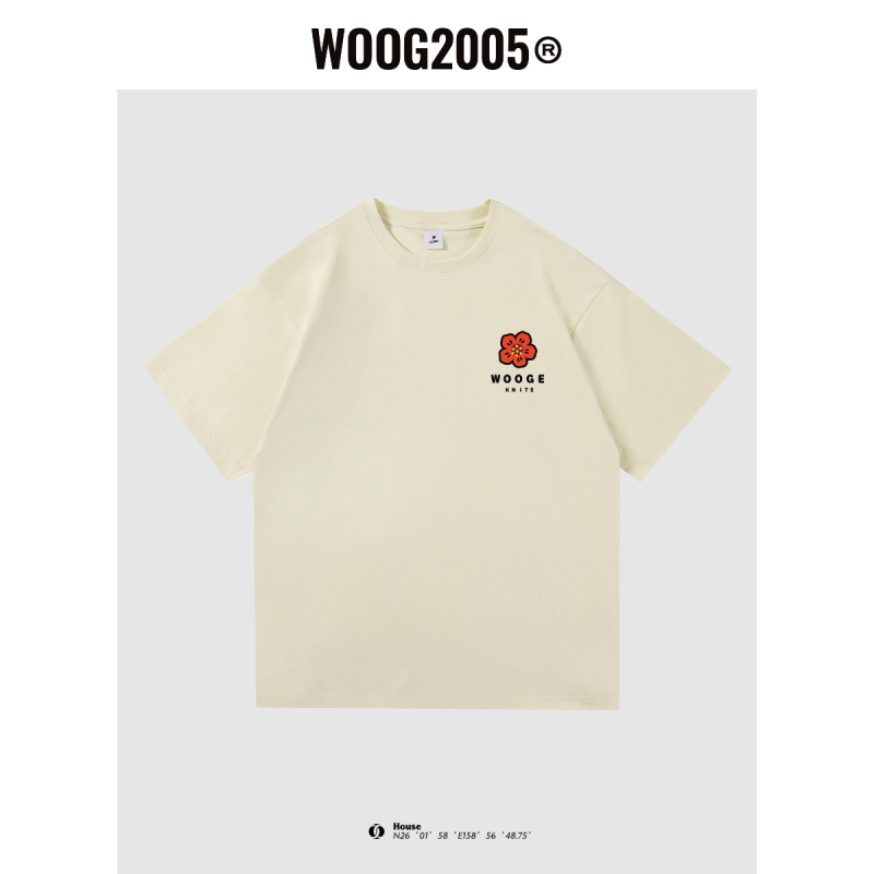 WOOG2005创意印花图案花瓣100棉2022夏季新款潮牌情侣装ins男女