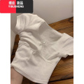 YIBUSHENG白色蝴蝶结镂空针织冰丝短袖T恤女季纯欲风修身正肩露腰短上Y 2XL 白色