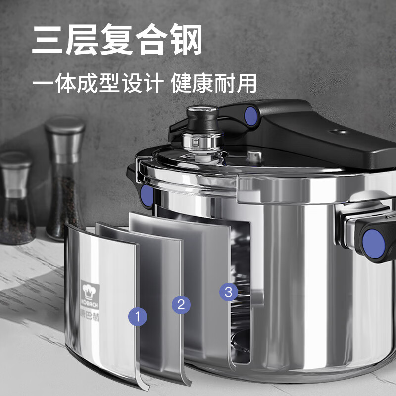 康巴赫(KBH) KYS-24B31E 可立易开盖三层钢压力快锅24cm高清大图