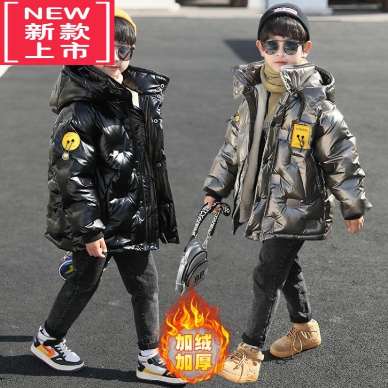 可莉允男童加绒加厚棉服冬款2022新款儿童冬季亮皮棉衣中大童休闲外套潮图片