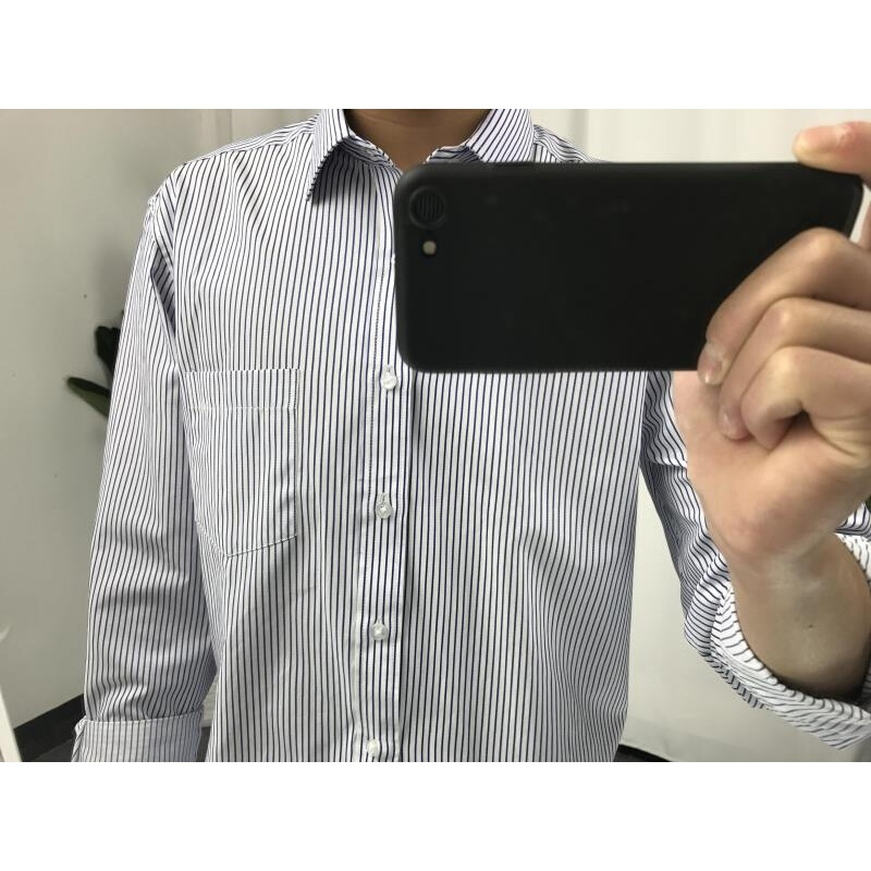 条纹衬衫男韩国宽松方领百搭休闲男女衬衣长袖商务衬衫