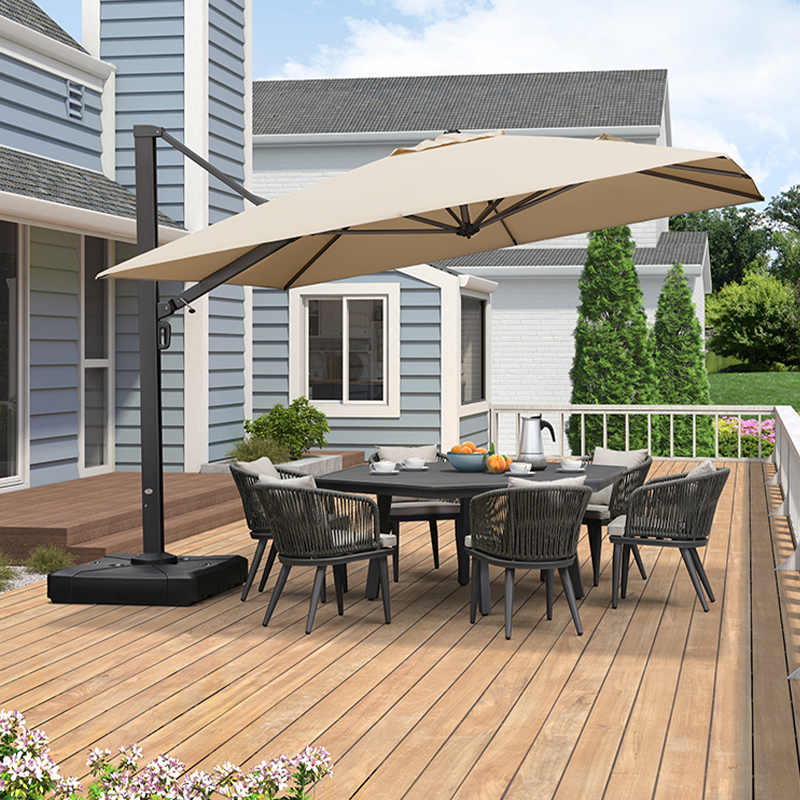 紫叶户外遮阳伞庭院伞户外伞花园伞太阳伞室外别墅露台院子罗马伞 3.3米方浅卡其色【配370斤水箱底座】