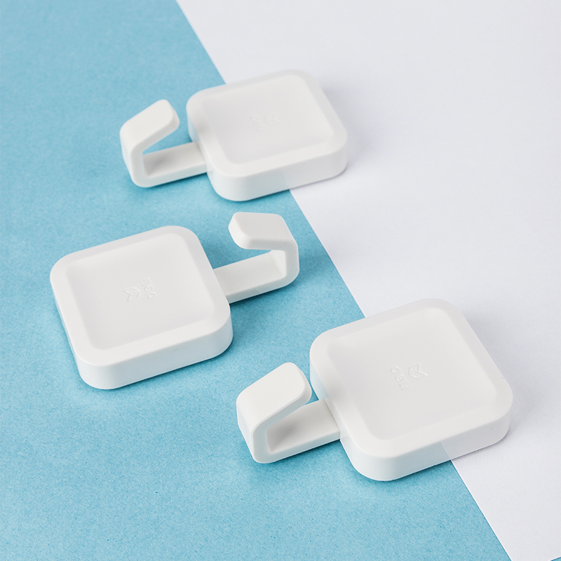 得力(deli)大承重 免打孔3kg生活挂钩帖 无痕背胶3只/卡 简约方形 白色高清大图