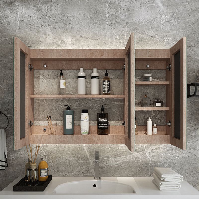 实木浴室镜柜卫生间挂墙式镜箱防水储物置物柜镜子带灯卫浴镜面柜