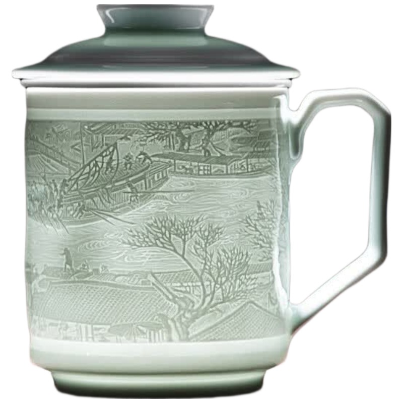 金镶玉黄守良手作 景德镇影青瓷茶水分离茶杯陶瓷茶具礼盒装 清明上河图高清大图