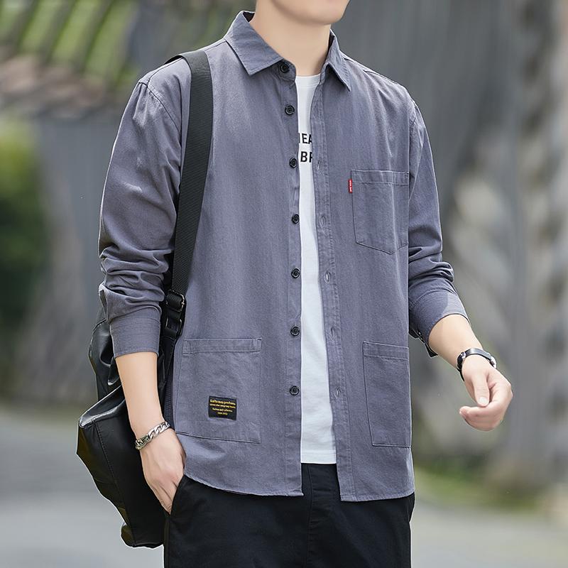 啄木鸟100%纯棉衬衫男士长袖2025新款春秋休闲衬衣工装外套潮1秋高清大图