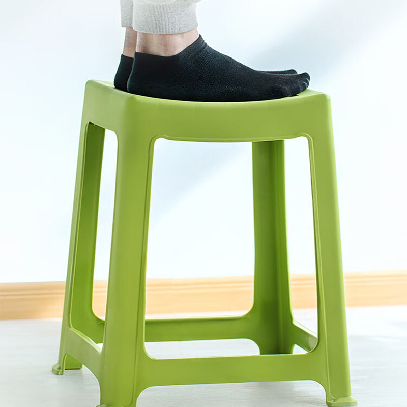 茶花 塑料凳子 家用条纹板凳 高方凳子46.6cm 绿色 1只装高清大图