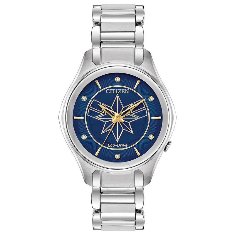 西铁城citizen女表ecodrivecaptainmarvel船长奇迹水晶蓝色表盘女士