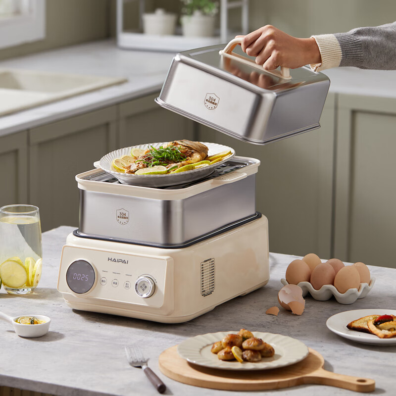 海牌(HAIPAI)HP-Z16D电蒸锅白色14.5L速蒸大容量304不锈钢安全耐用电炖锅24小时自有预约高清大图