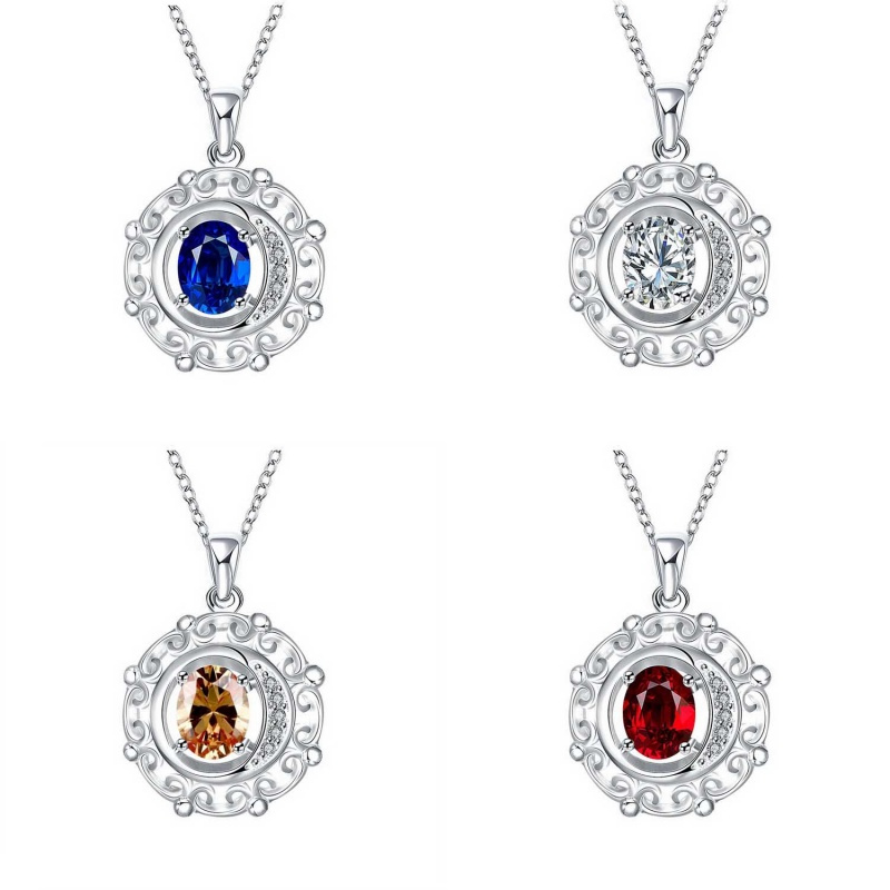 N035 Women Silver Necklace韩版镀纯银复古花坠锁骨链女项链送女朋友七夕情人节礼物