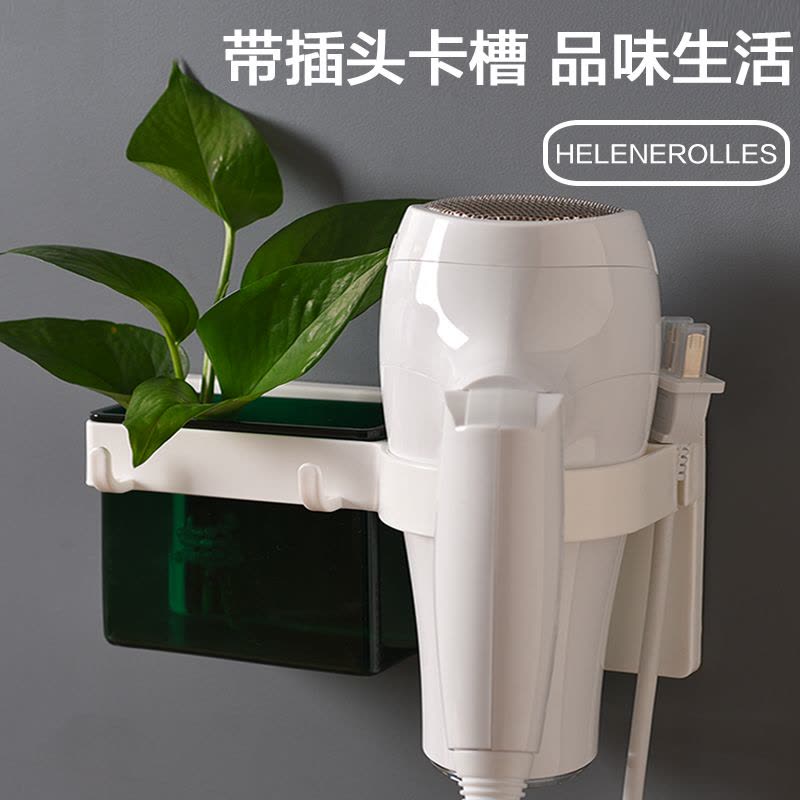 卫生间电吹风架浴室置物架挂架吹风机架收纳架免打孔壁挂风筒架子|卫生间置物架-藕粉色-长方形两个装图片