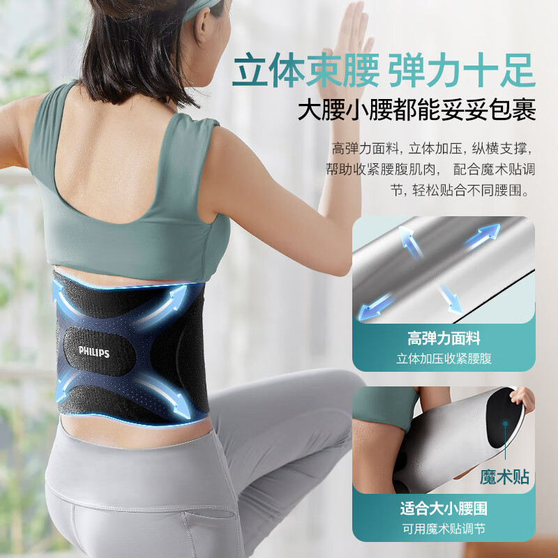 飞利浦(PHILIPS)懒人腰带腰部按摩器腰腹健身仪EMS微电流无线热敷暴汗束腰护腰带3305B高清大图