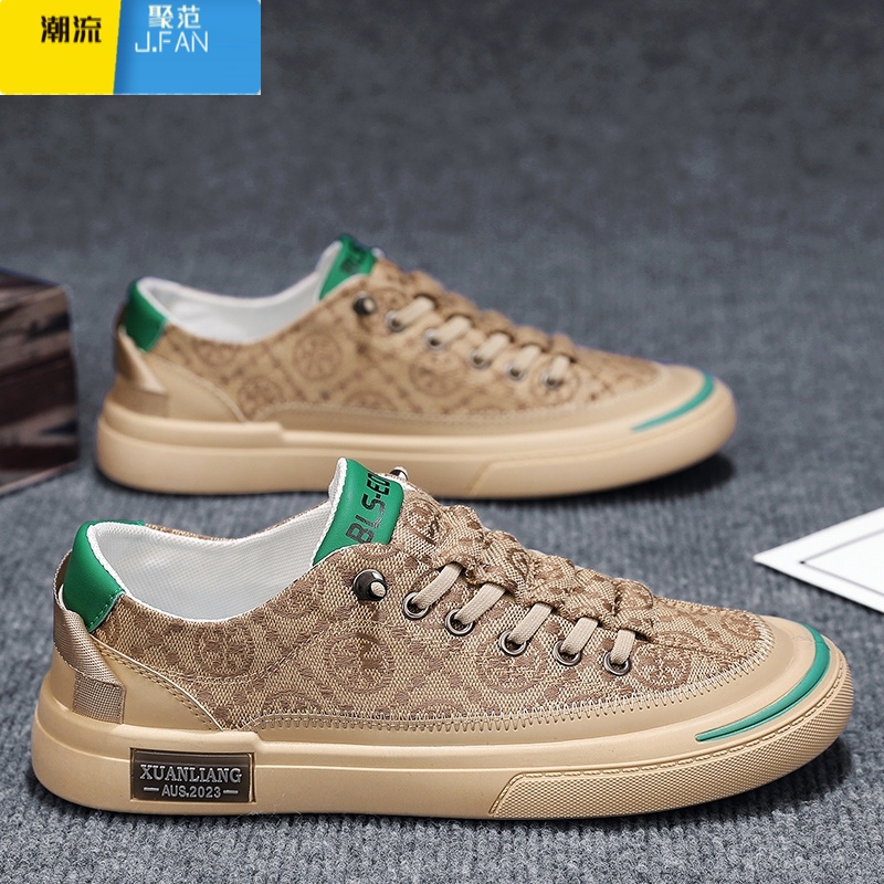 聚范帆布男鞋夏季透气潮流百搭休闲平板鞋懒人一脚蹬工作开车软底布鞋高清大图