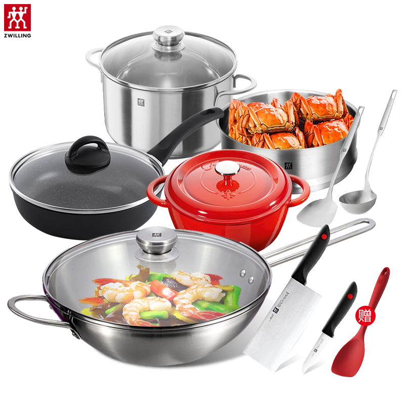 双立人(ZWILLING)Nova30中式炒锅9件套 不锈钢炒菜锅煎锅汤锅蒸笼铸铁锅中片刀蔬菜刀锅铲汤勺
