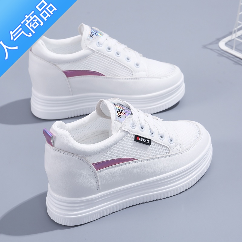 SUNTEK内增高小白鞋女鞋显瘦韩版百搭松糕厚底女网鞋2023夏季透气轻便鞋高清大图