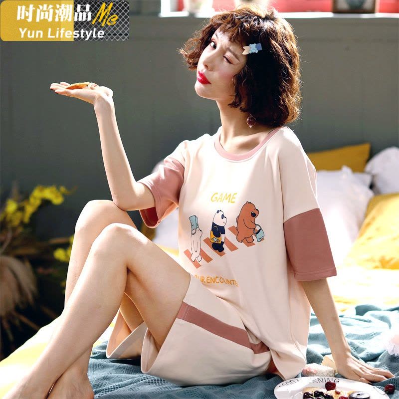 YUNWUXIN睡衣女夏季薄款棉短袖少女士夏天卡通可爱套装春秋冬家居服外穿睡衣图片