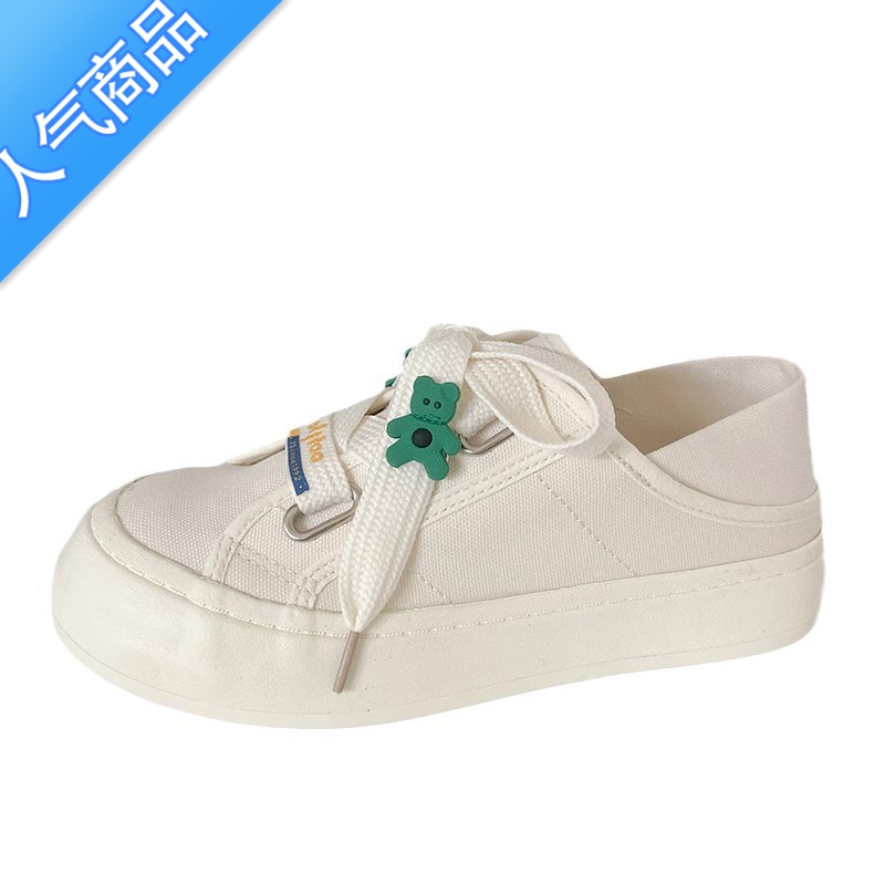 SUNTEK帆布鞋女2023新款夏季薄款透气厚底小白鞋小众休闲踩脚半拖鞋高清大图