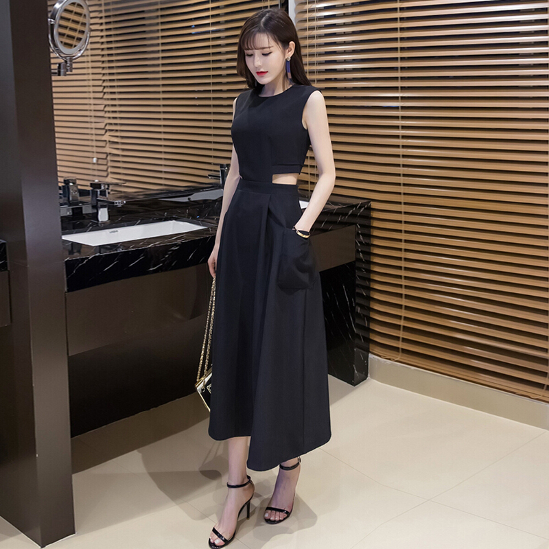 2018夏季女装时尚性感露腰修身显瘦收腰连衣裙气质小礼服长裙