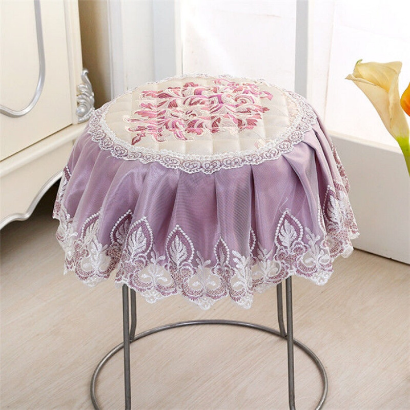 布艺防滑欧式小方凳坐垫小圆凳子套罩加厚单人双人钢琴凳坐垫蝶恋花咖