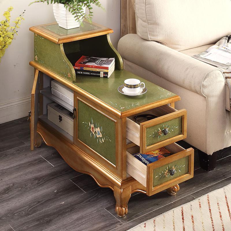 森美人美式沙发柜边柜客厅边几小茶几实木角几储物柜子北欧扶手柜侧边柜 绿色